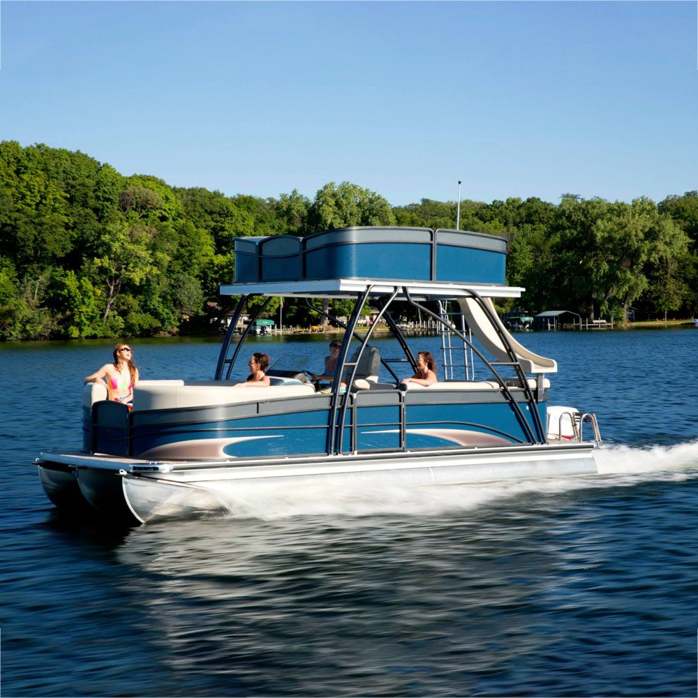 Luxury 26 Ft Double Decker Sport Pontoon Boat with Kitchen Slide Aluminium Outboard Engine Outdoor Surfing-Welded Workmanship